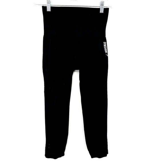 Gymshark Leggings Black Perforated Cropped Seamless High Rise Womens Est Size Xs - Picture 1 of 5